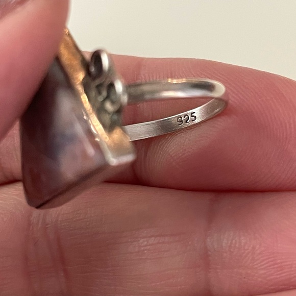 Vintage stamped sterling silver & polished stone triangle ring sz 7-7.25 - Picture 9 of 16